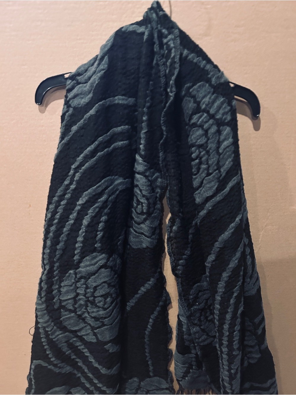 Textured Floral Scarf in Black and Grey